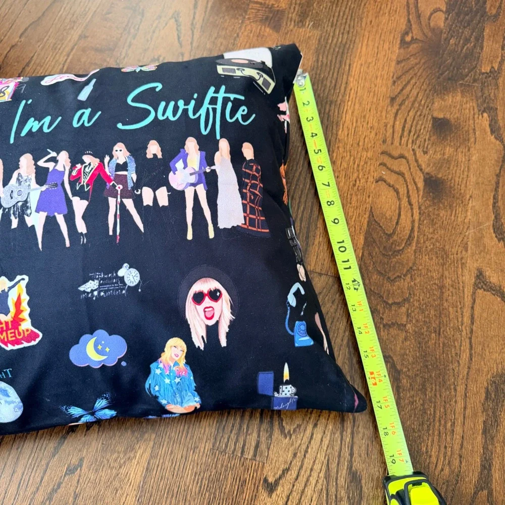 Swiftie Eras Music Graphic Print Black Square Throw Pillow 16x16 Rare unique